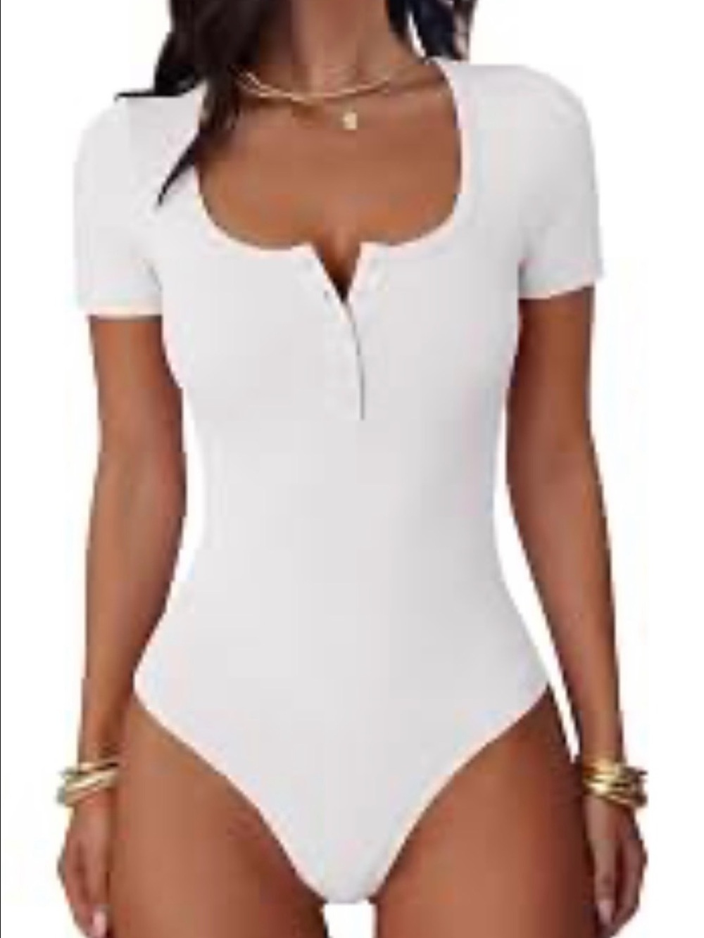 Hollister Cream Scoop Neck Henley Short-Sleeve Bodysuit